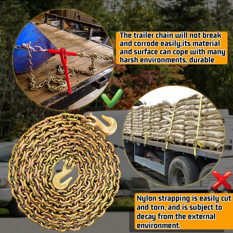 SENKEYFE 1/4" Tow Chain|G80 Tie Down Chain with G70 Clevis Grab Hooks for Towing|16FT Heavy Duty Chain Wll 3300 Lbs|Log Trailer Transport Safety Chain for Towing Truck Tie Down Binding Equipment - Image 5